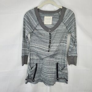 We the Free Gray Stripe 3/4 Sleeve Top Big Pockets Size XS